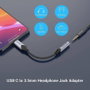 Vention BGMHA Adaptador de Audio Jack 3.5mm Hembra a USB Tipo-C Macho, Cable de 10cm, Color Gris